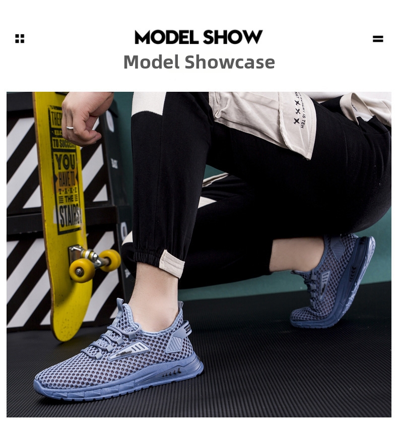 Men's Summer Sports Shoes Breathable Mesh Hollow Out Lightweight Flyknit Size 39-48 White Black Casual_voghion.com