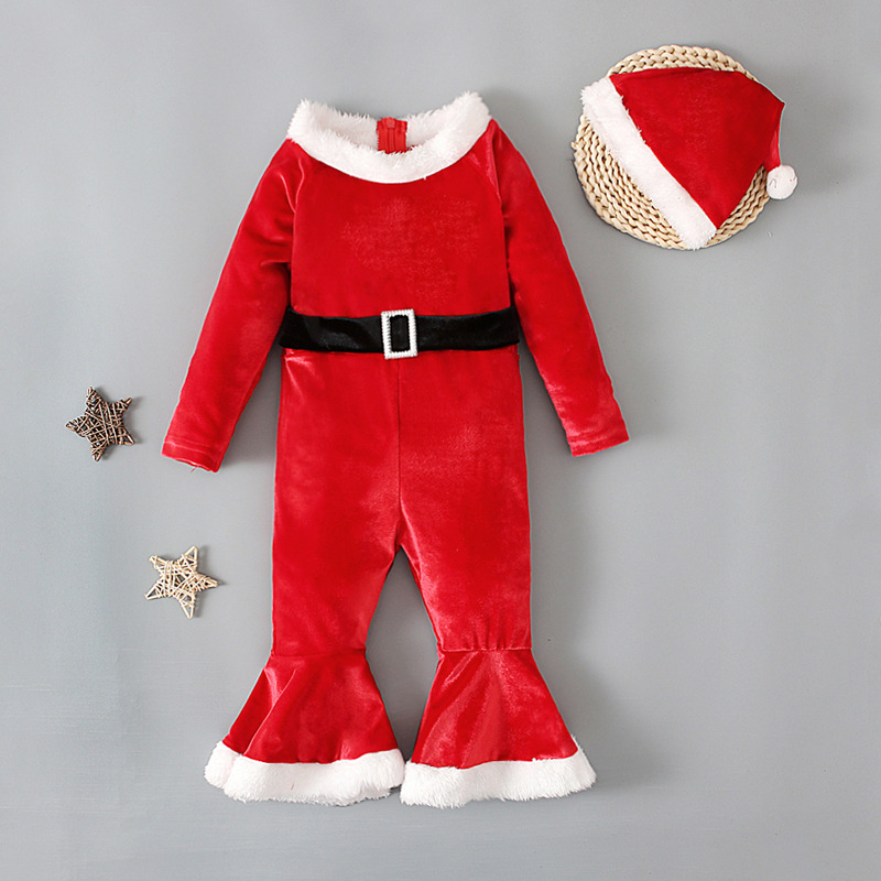 Conjunto de ropa infantil de dos piezas con temática estadounidense: mono de algodón de manga larga con pantalones acampanados y gorro. Ideal para primavera, otoño e invierno._voghion.com