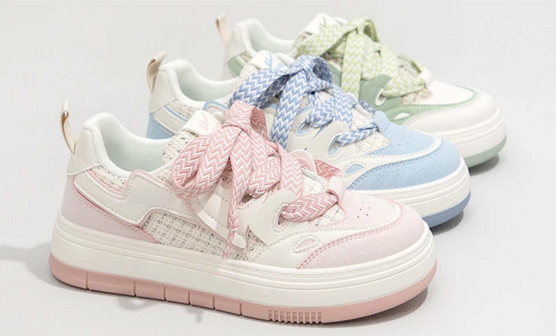 Suitable for Wavy Pattern Shoelaces, Flat Wide Shoelaces for Men and Women, Flat ins Trendyy Colorfulful Pink Green Blue Shoelaces
