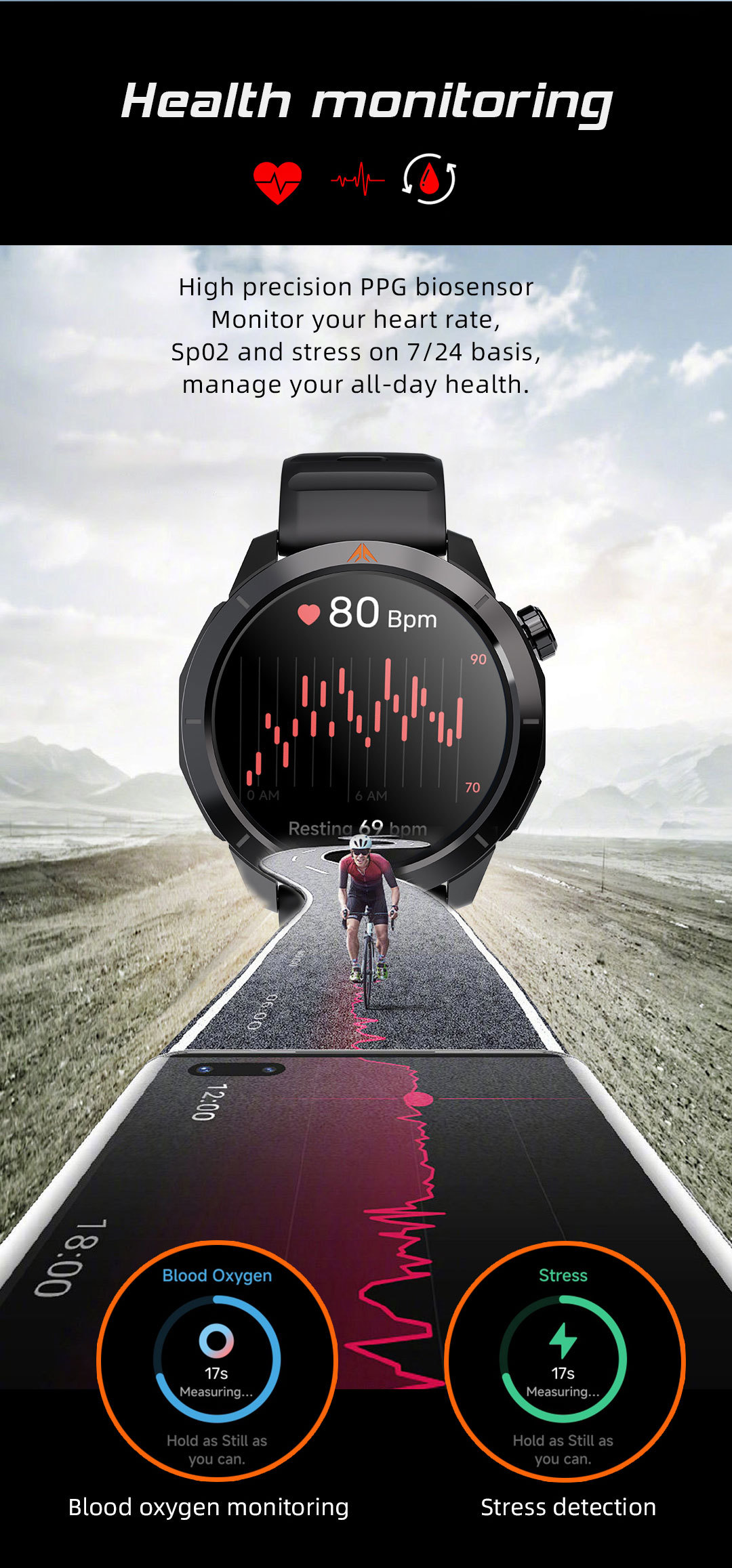 GPS-Sport-Smartwatch mit Bluetooth-Freisprechfunktion, Kompass und Höhenmessfunktion für einen aktiven Lebensstil_voghion.com