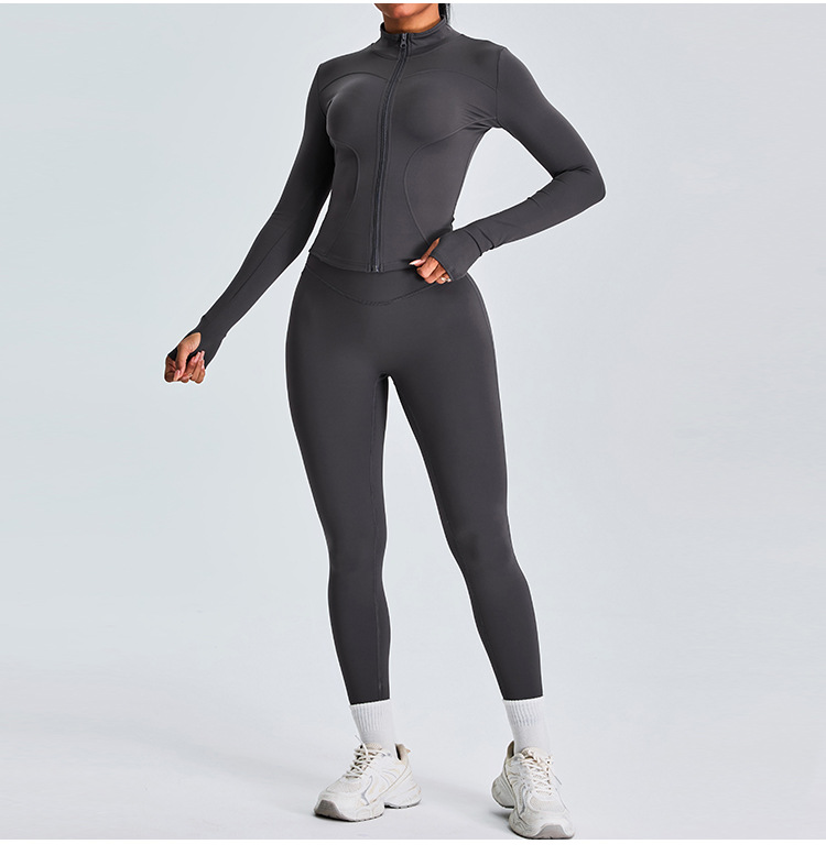 Slim Fit Women's Yoga Jacket Outdoor Sports Fitness Fashionable Peach Pants Running Sports Suit_ecoleips.com