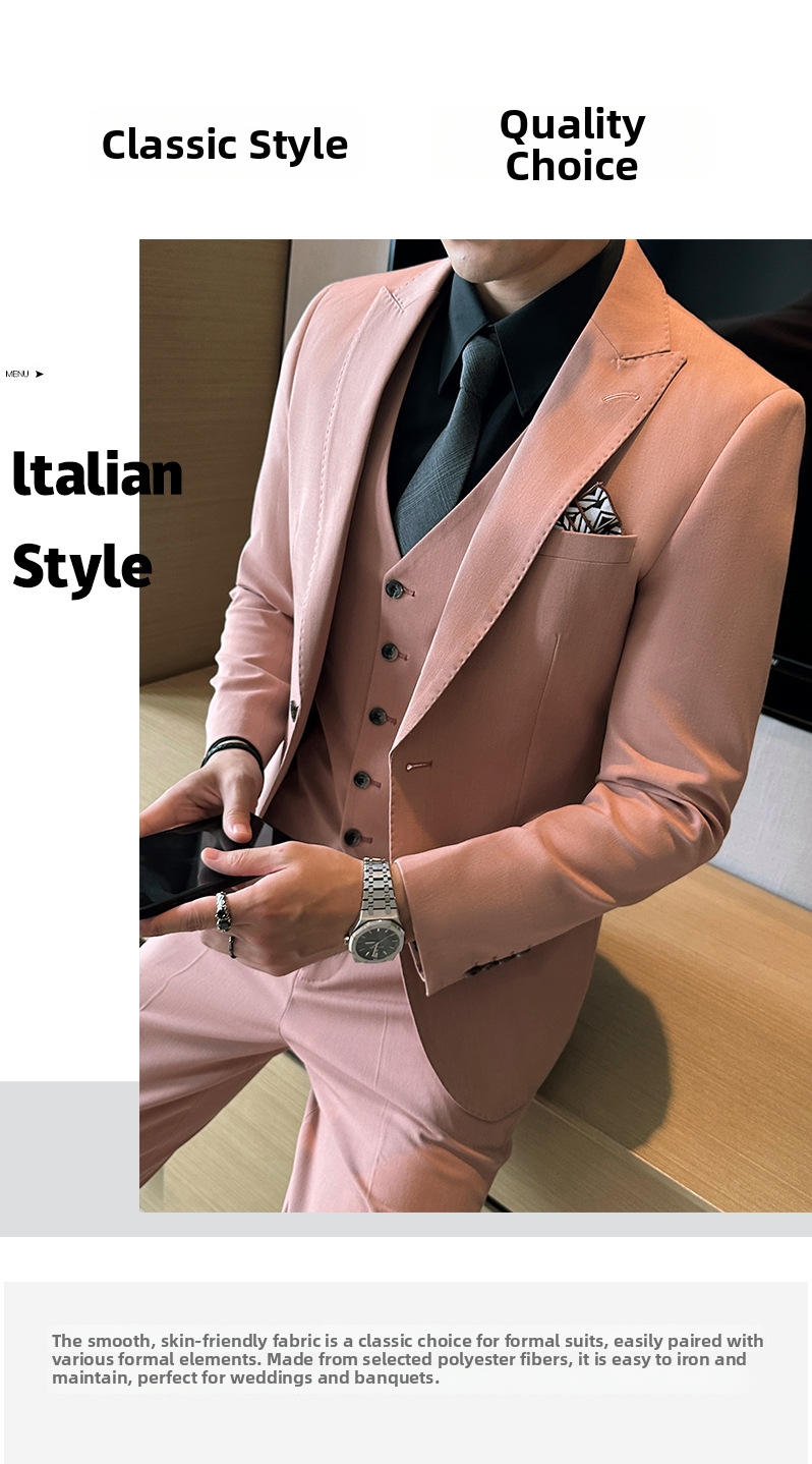 Abito da uomo tre pezzi slim fit rosa elegante raffinato_voghion.com