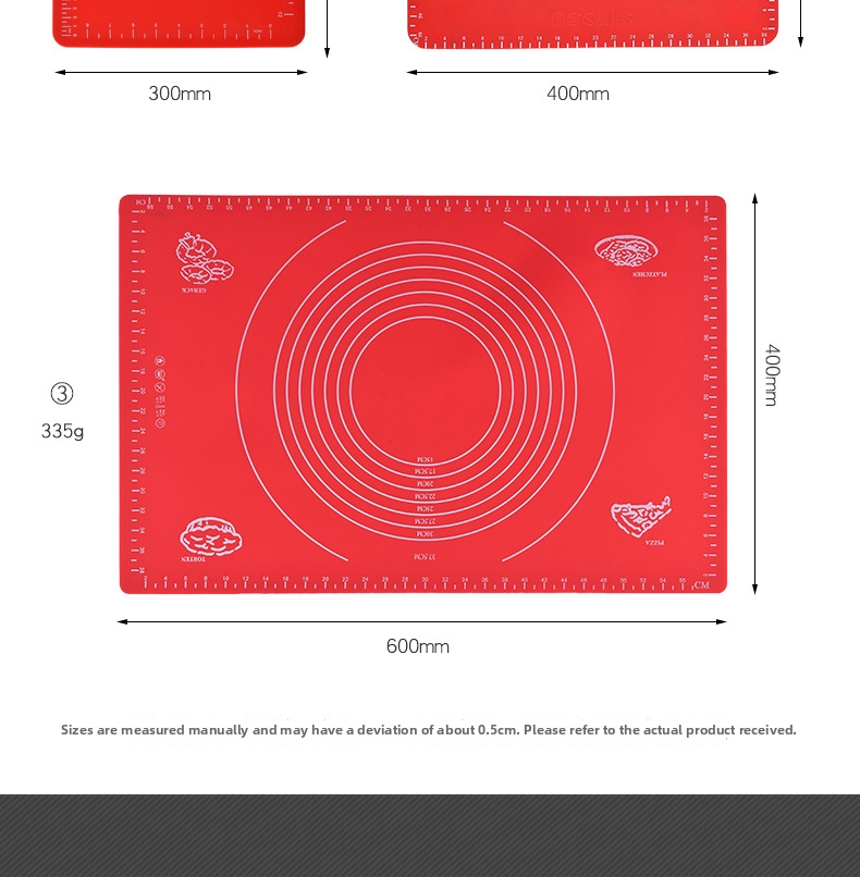 Hochtemperaturbeständige Silikon-Knetmatte 30 x 40 cm, verdickt mit Graduierung für weiche Backarbeitsfläche_voghion.com