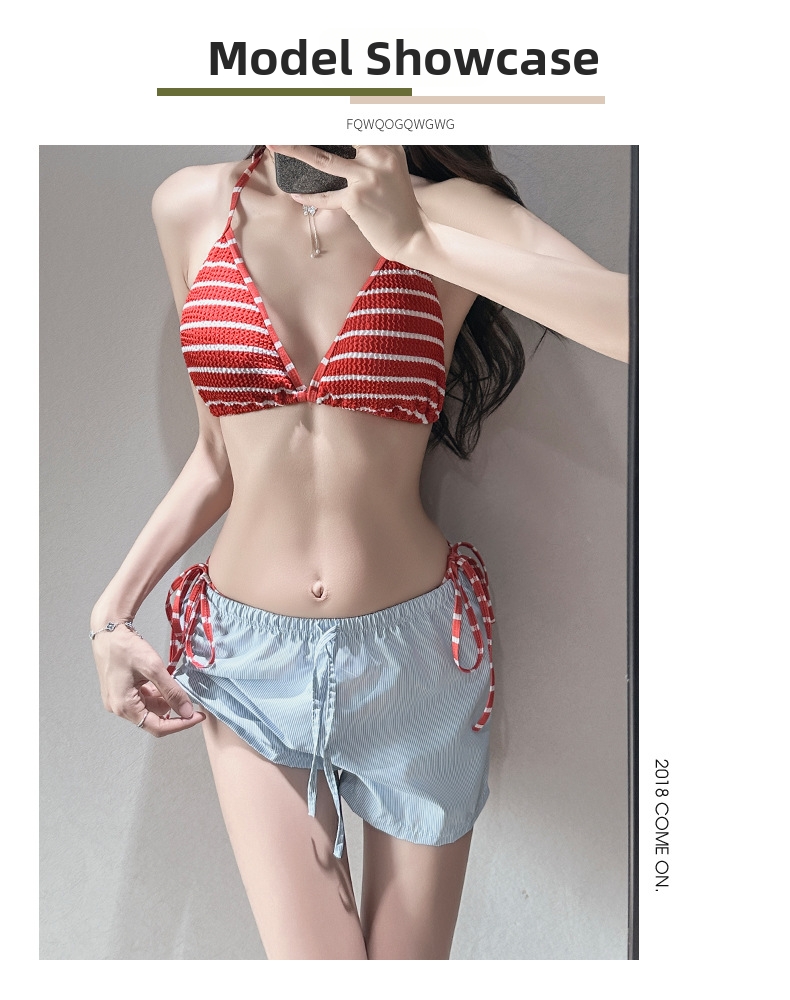 Dames bikini set 3-delig gestreepte strandkleding met short_voghion.com