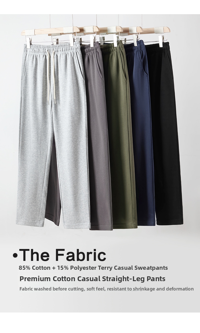 Pantalon de survêtement homme en tissu éponge épais, style rétro sportif tendance, jambes droites amples, cordon de serrage, 340 g_voghion.com
