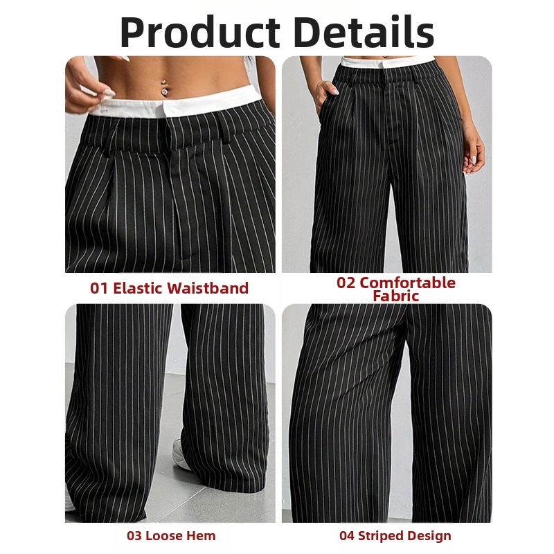 Spring Summer New High-Waisted Spliced Trousers Women's Casual Loose Straight Drape Design Fashionable Bottoms_ecoleips.com