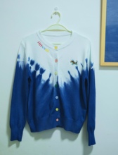 云南手工板蓝根植物扎染女款文艺可爱百搭外披针织长袖彩扣马开衫