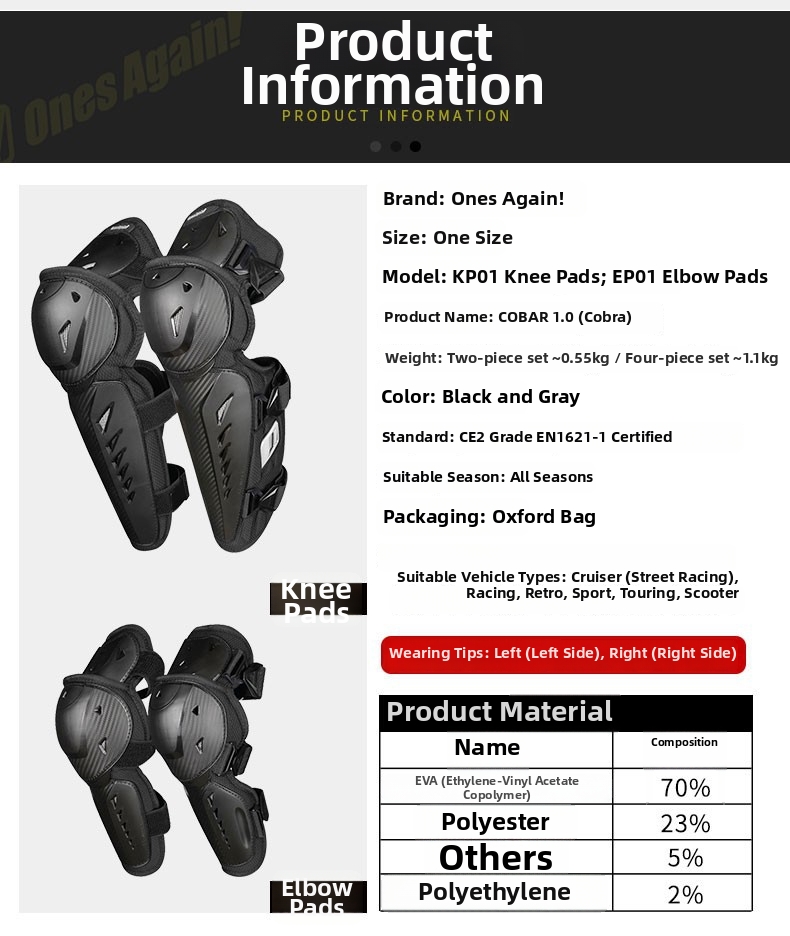 Motorcycle Protective Gear Knee And Elbow Pad Four Piece Set Breathable Widened Side Wings Anti-Fall For Summer Motorcycles And Racing Bikes_voghion.com