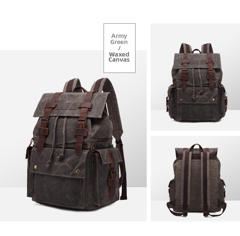 Men's Waterproof Canvas Backpack With Leather Details For Travel_voghion.com
