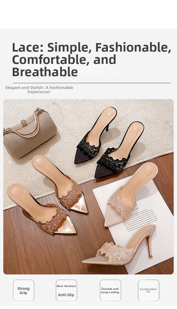 Elegant Women's Lace Stiletto Heel Sandals Pointed Toe Pumps_voghion.com