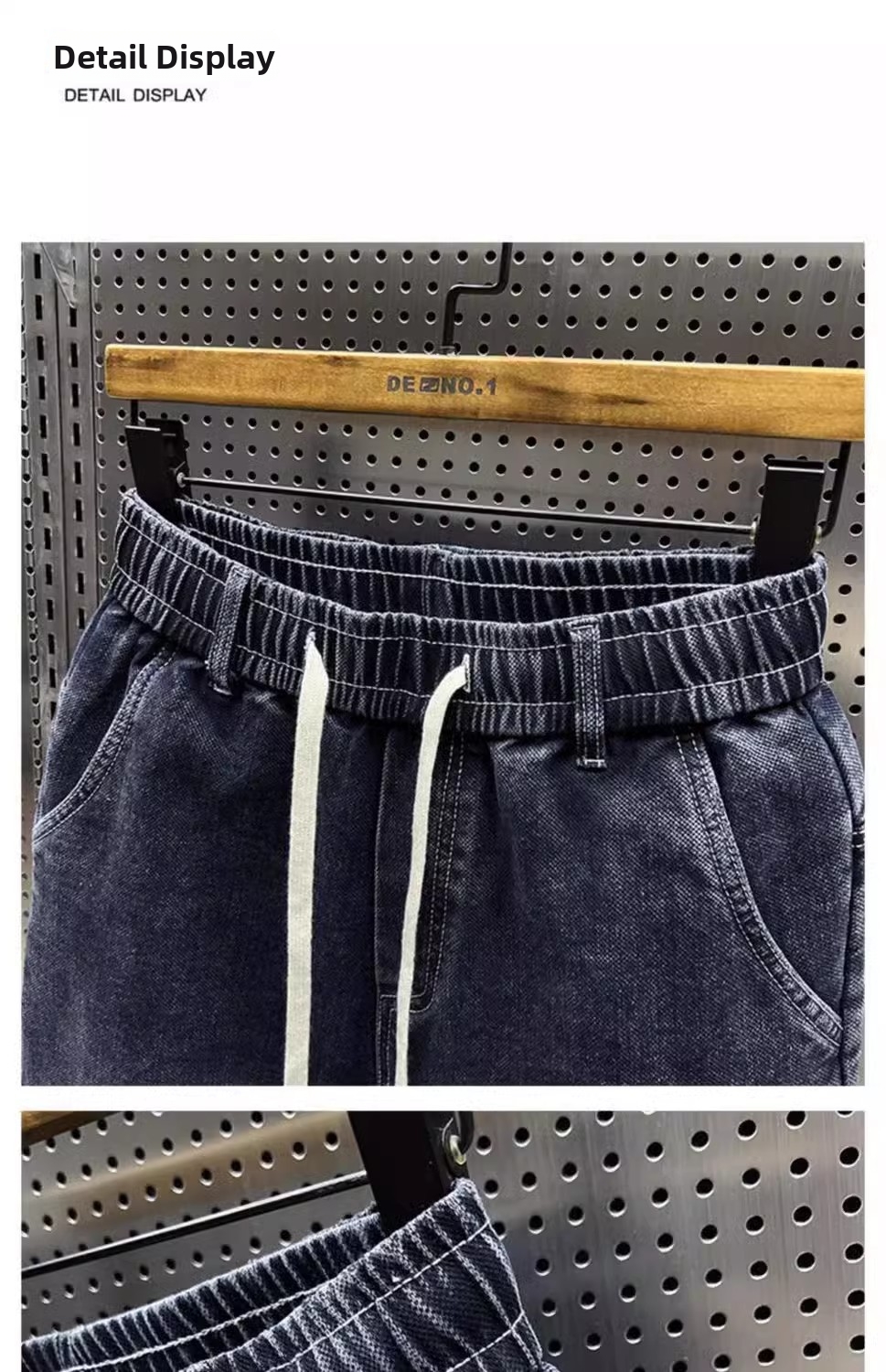 Men’s Stretchy Distressed Harem Jeans Elastic Waist Blue Slimming_voghion.com