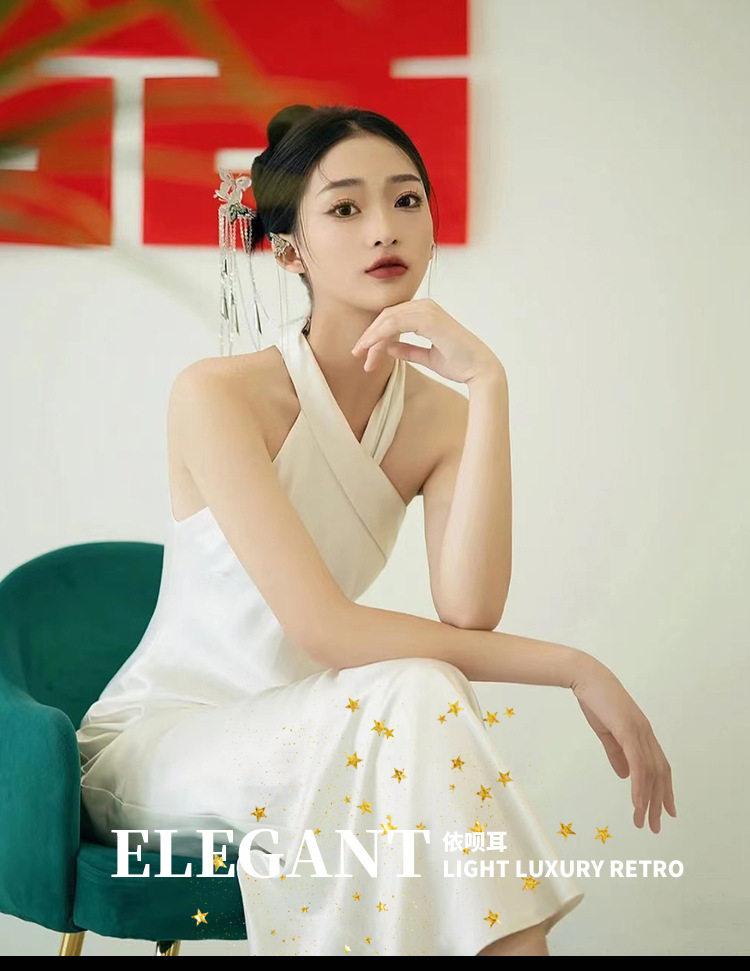 Halter Neck Light Wedding Dress French Minimalist Elegant Satin Mermaid Gown Bridal Morning Robe Super Fairy like Engagement Dress_ecoleips.com
