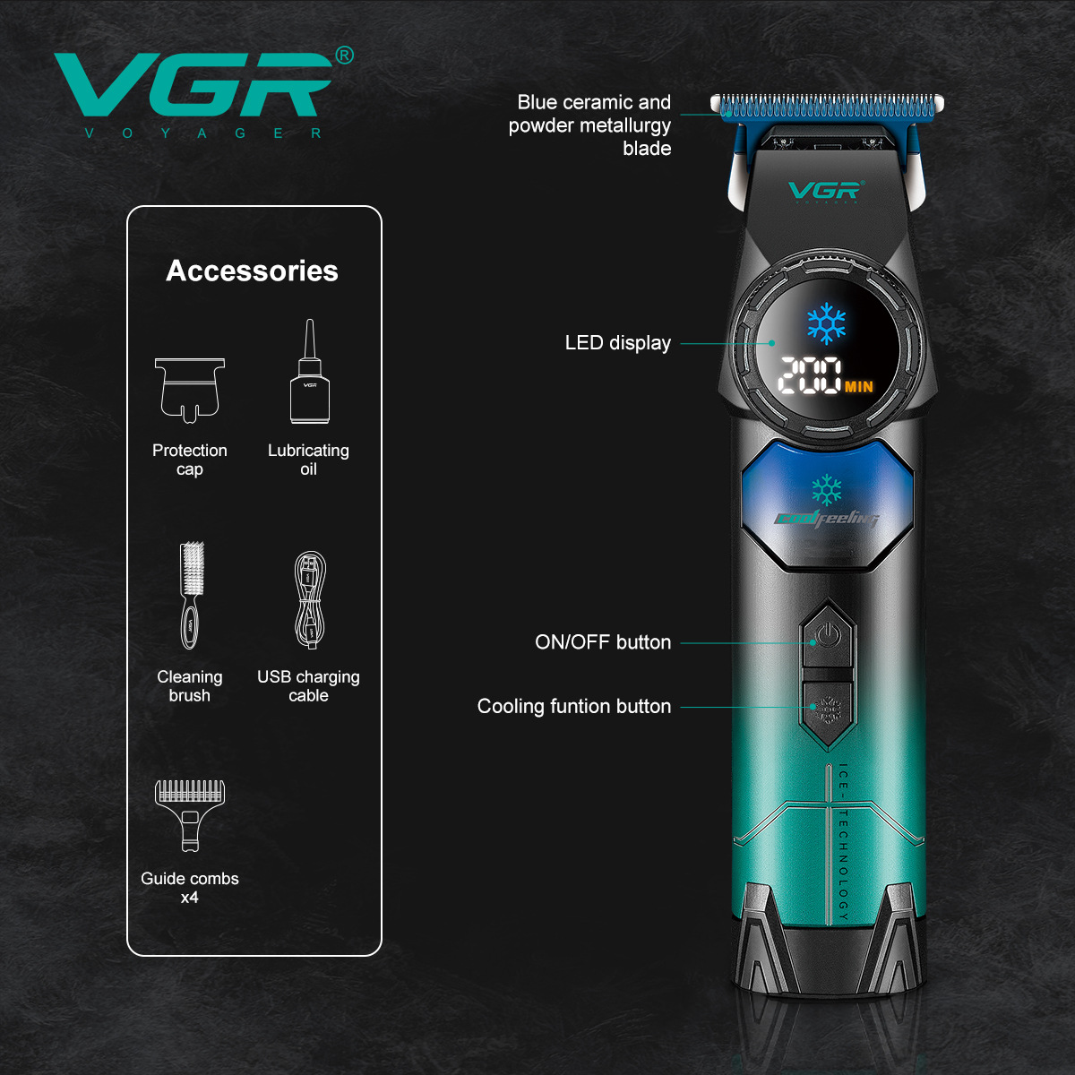 Electric Hair Clipper Professional Hair Styling Engraving Digital Display Blade Localized Cooling Function Home Personal Care Appliance_voghion.com