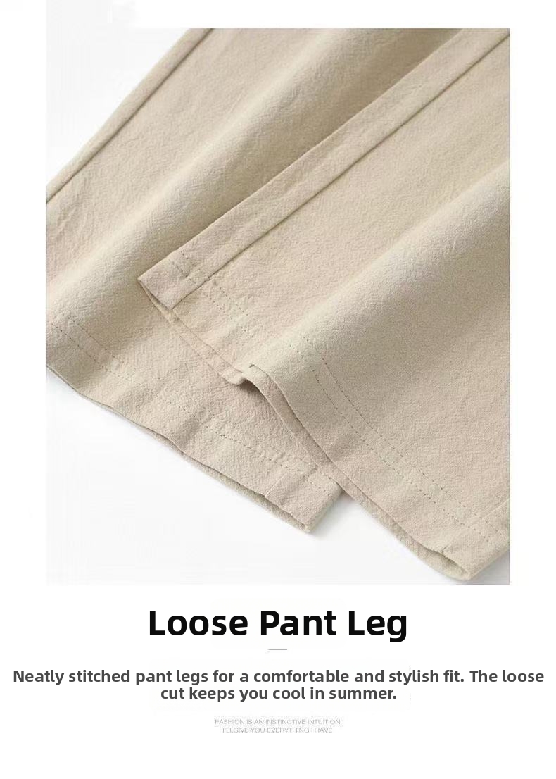 Women's Clothing Women's High-Waisted Wide Leg Pants Solid Color Linen Crop Summer Thin Loose Fitting Trousers_ecoleips.com