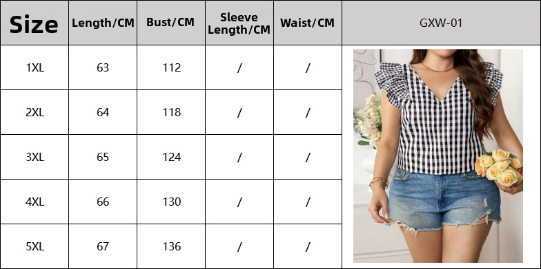 Women's V-neck Sleeveless Blouse With Heart And Checkered Pattern_voghion.com