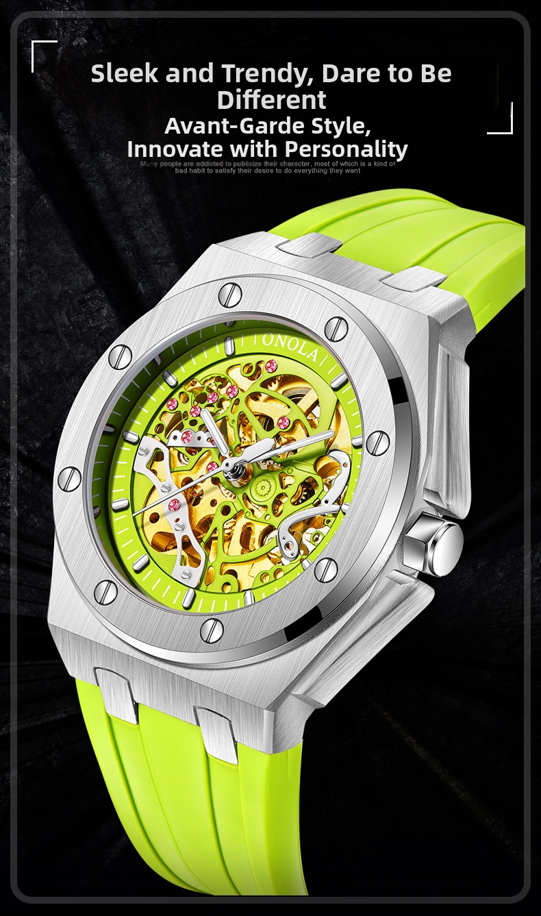 Men's Fully Automatic Mechanical Watch Fashionable Multi Color Silicone Strap Waterproof_voghion.com