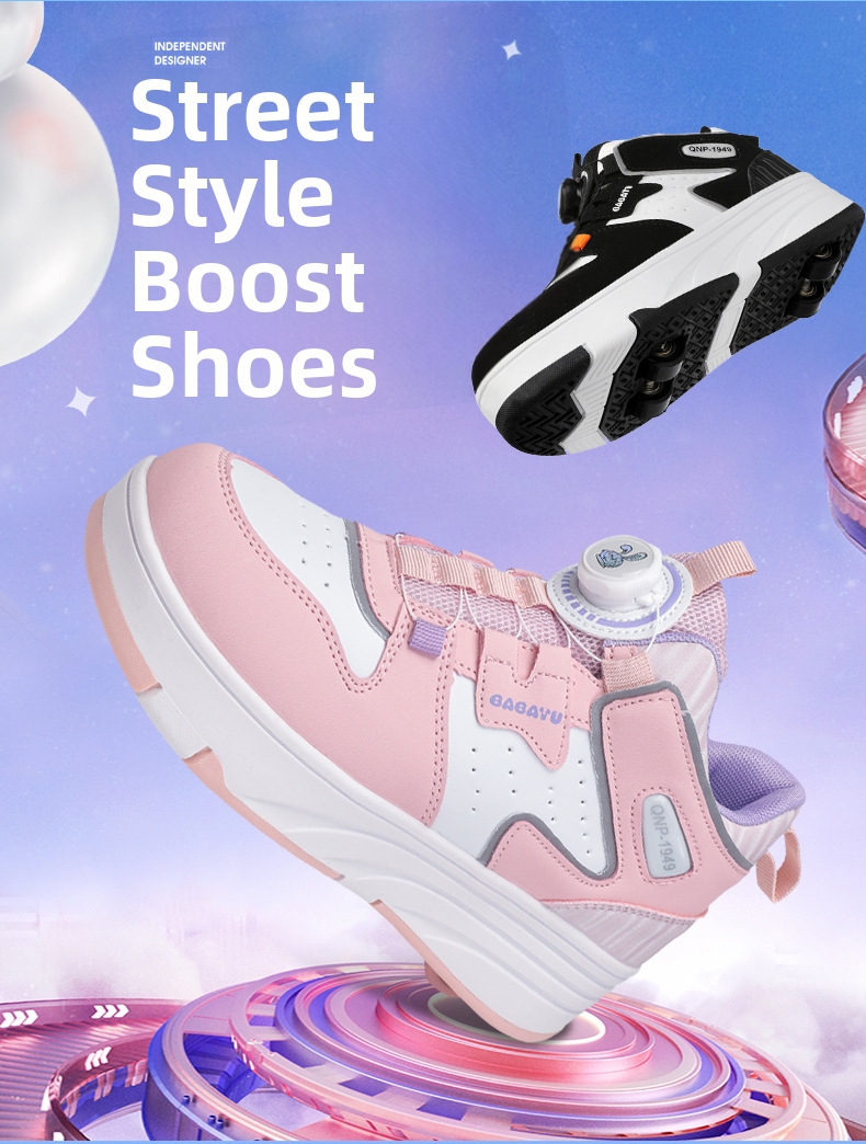Roller Skates Sneakers For Kids Lightweight Breathable Wheeled Shoes_voghion.com