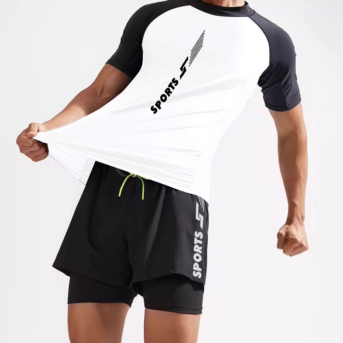 Tiger Run Men's Swimwear Anti-Embarrassment Swimming Trunks Men's Top Youth Hot Spring Gear Men's Swimwear Set