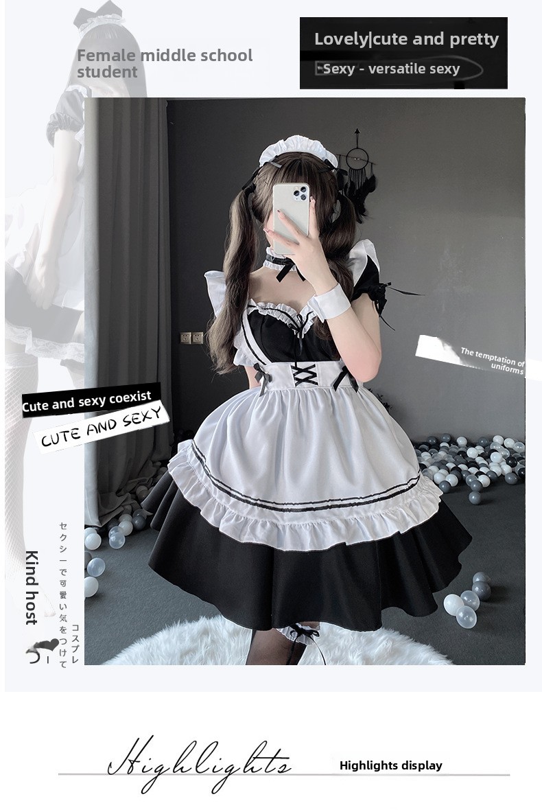 Halloween Cosplay Japanese Maid Outfit Cos Uniform Soft Girl Dress Cute Lolita Maid Lolita Apron Home Uniform_ecoleips.com