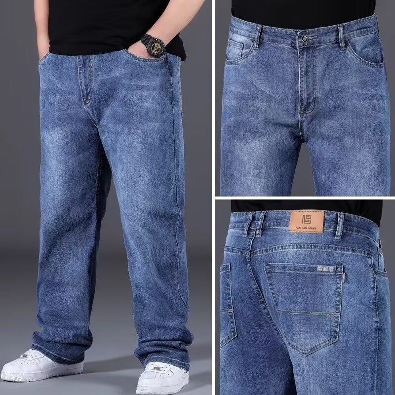 Men's Relaxed Fit Stretch Denim Pants Extended Sizes Comfortable Straight Leg Design_mkmklike.com