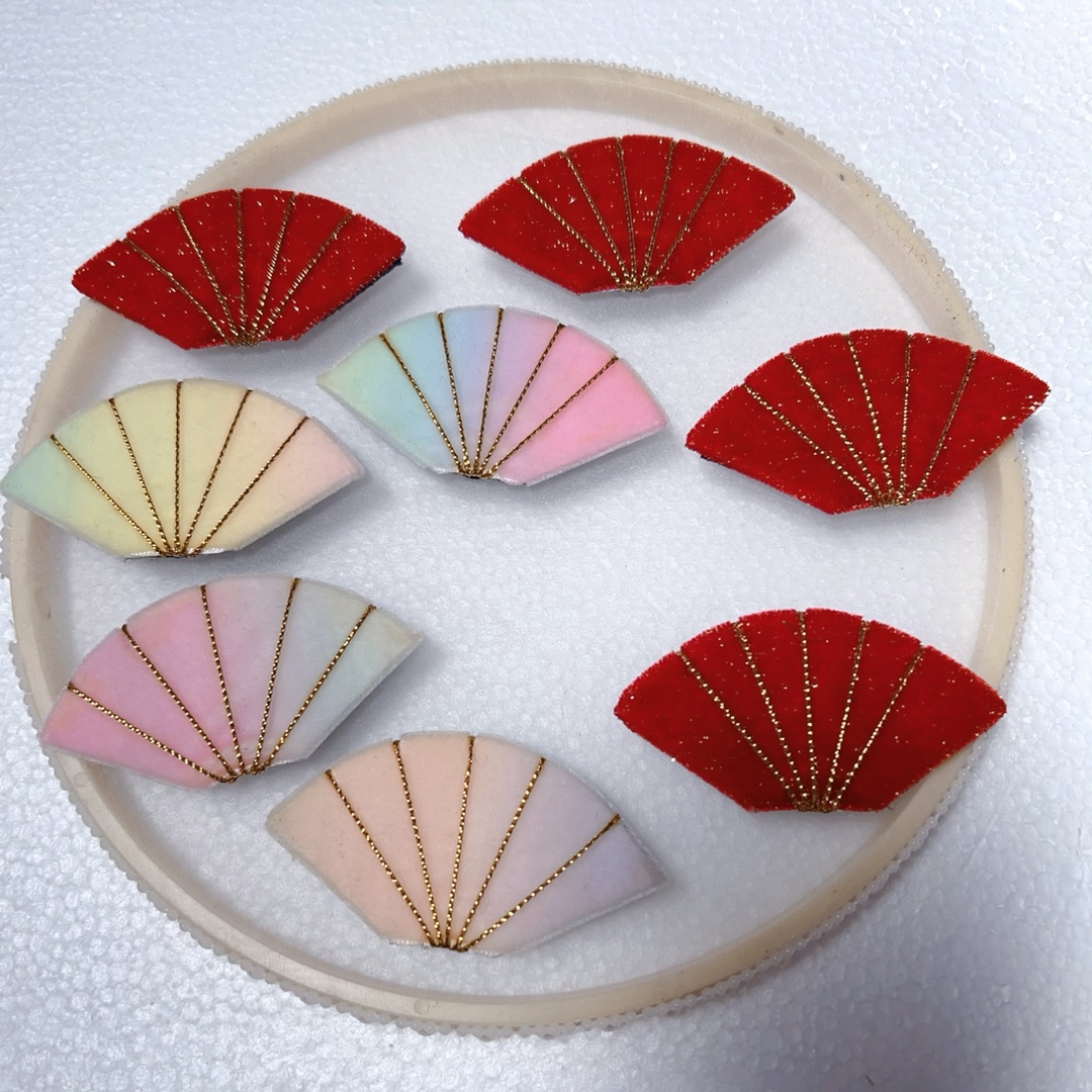 新年红色蝴蝶结发饰半成品 diy发夹材料金丝绒和风扇子头饰辅料