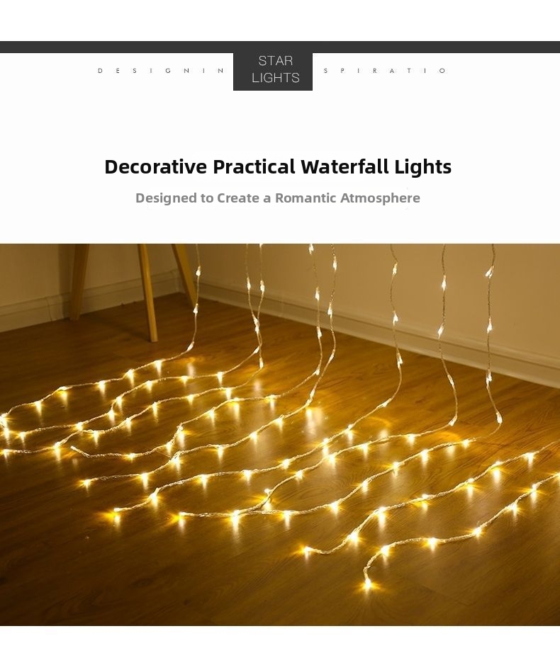 Led Curtain Light Festive Waterfall Decoration With Starry Effect_voghion.com