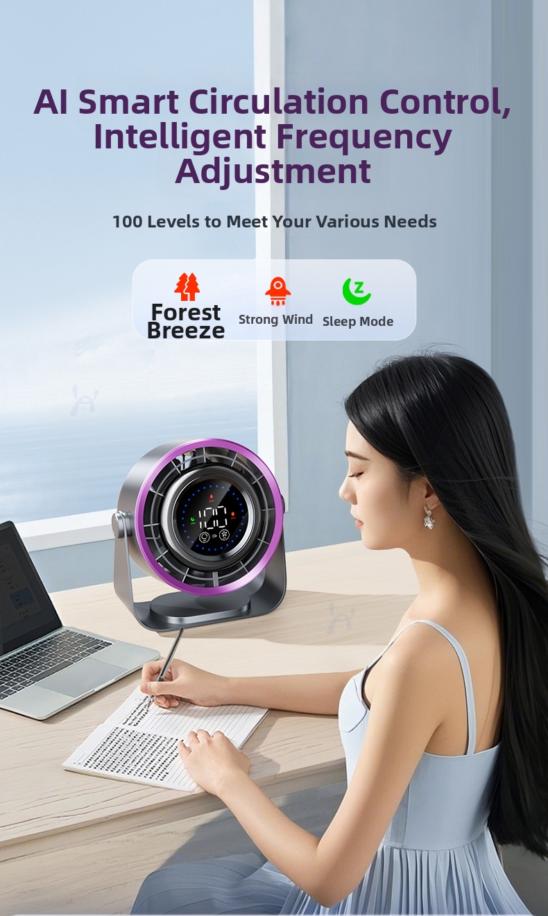 Usb Rechargeable Air Circulation Fan With Digital Display Wall Mount_voghion.com
