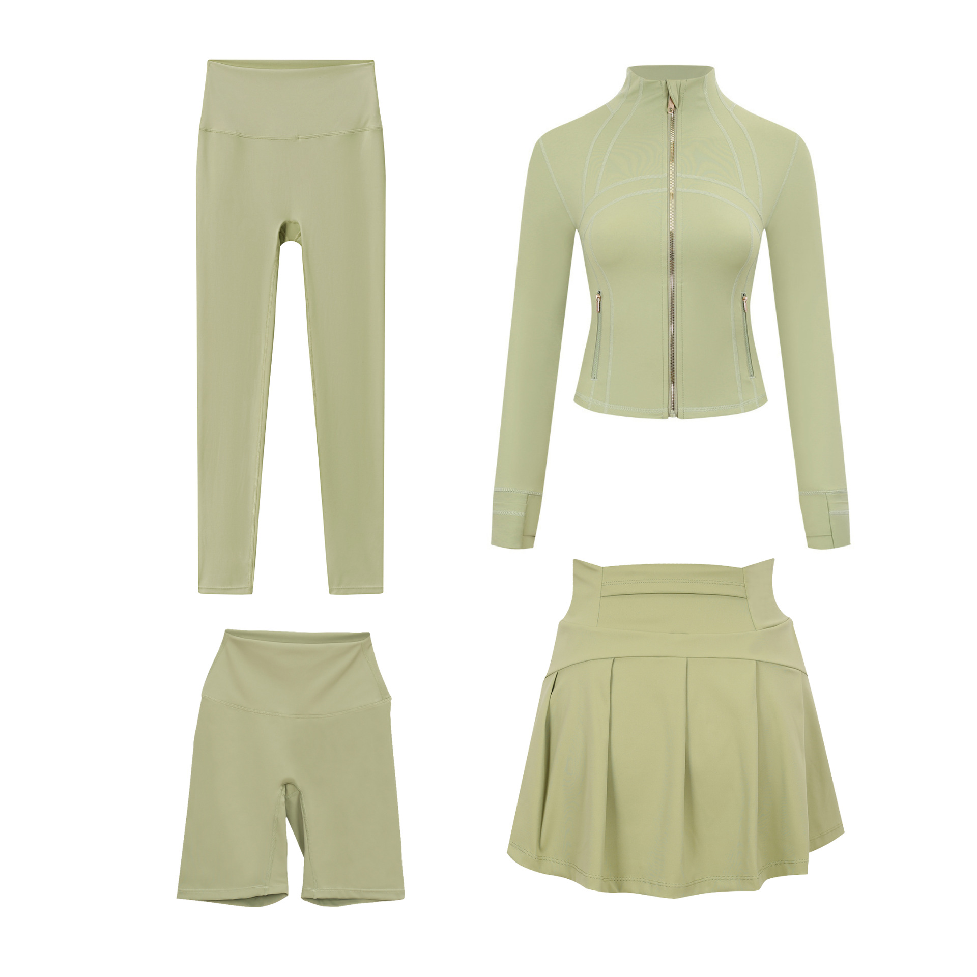 Women's Active Set Four Piece Slim Fit Jacket Skirt And Trousers_voghion.com