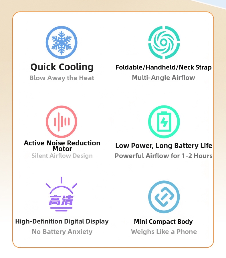 Handheld Mini Fan With Neckband Usb Rechargeable Digital Display_voghion.com