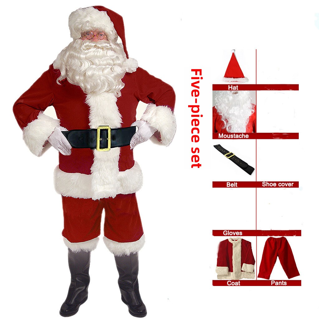 Costume da Babbo Natale per cosplay di Natale, set di atmosfera da festival in velluto dorato_voghion.com