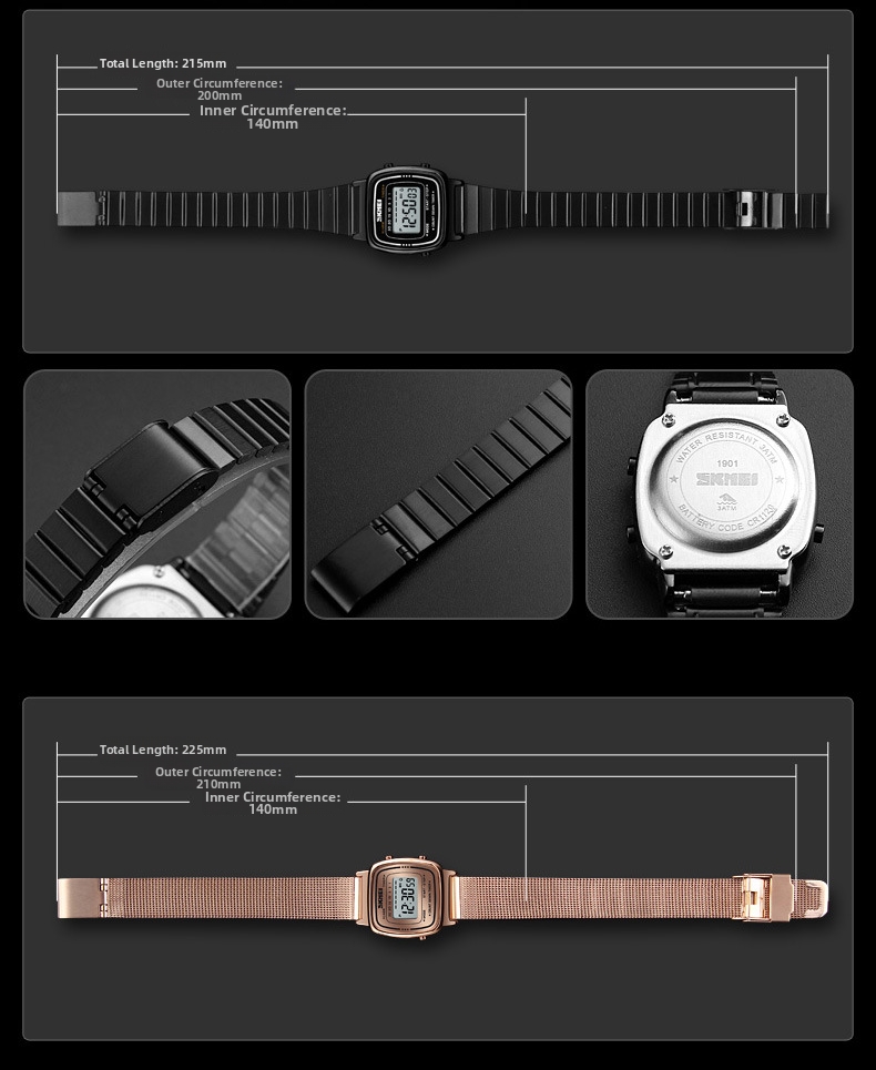 Orologio digitale donna impermeabile oro piccolo quadrante quadrato_voghion.com