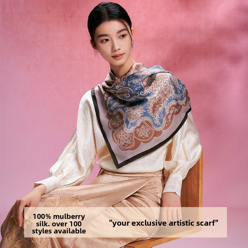 Silk Scarf Print Square Scarf Traditional Pattern Spray Painting Cultural Cultural And Creative Scarf National Style Printing_voghion.com