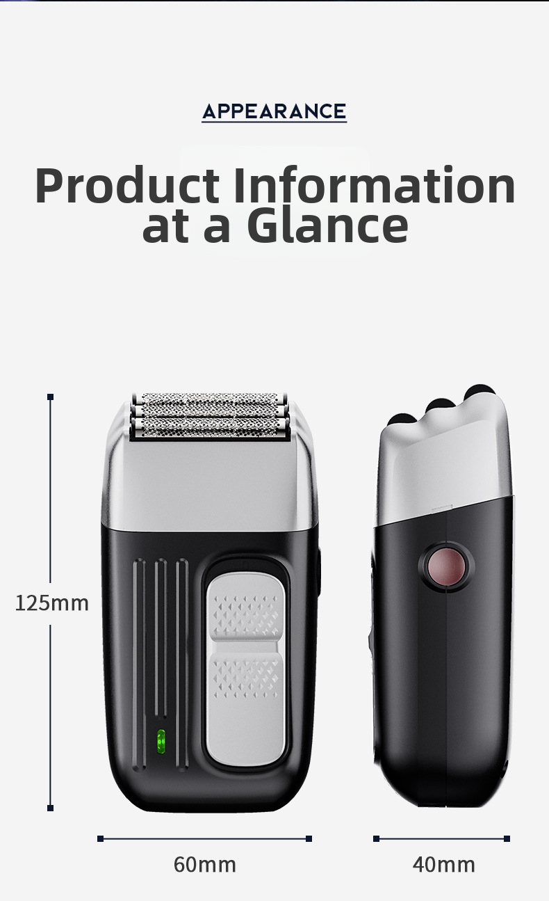 Mini afeitadora eléctrica recíproca de 3 cuchillas, recargable por USB, totalmente lavable, para el cuidado personal masculino en el hogar._voghion.com