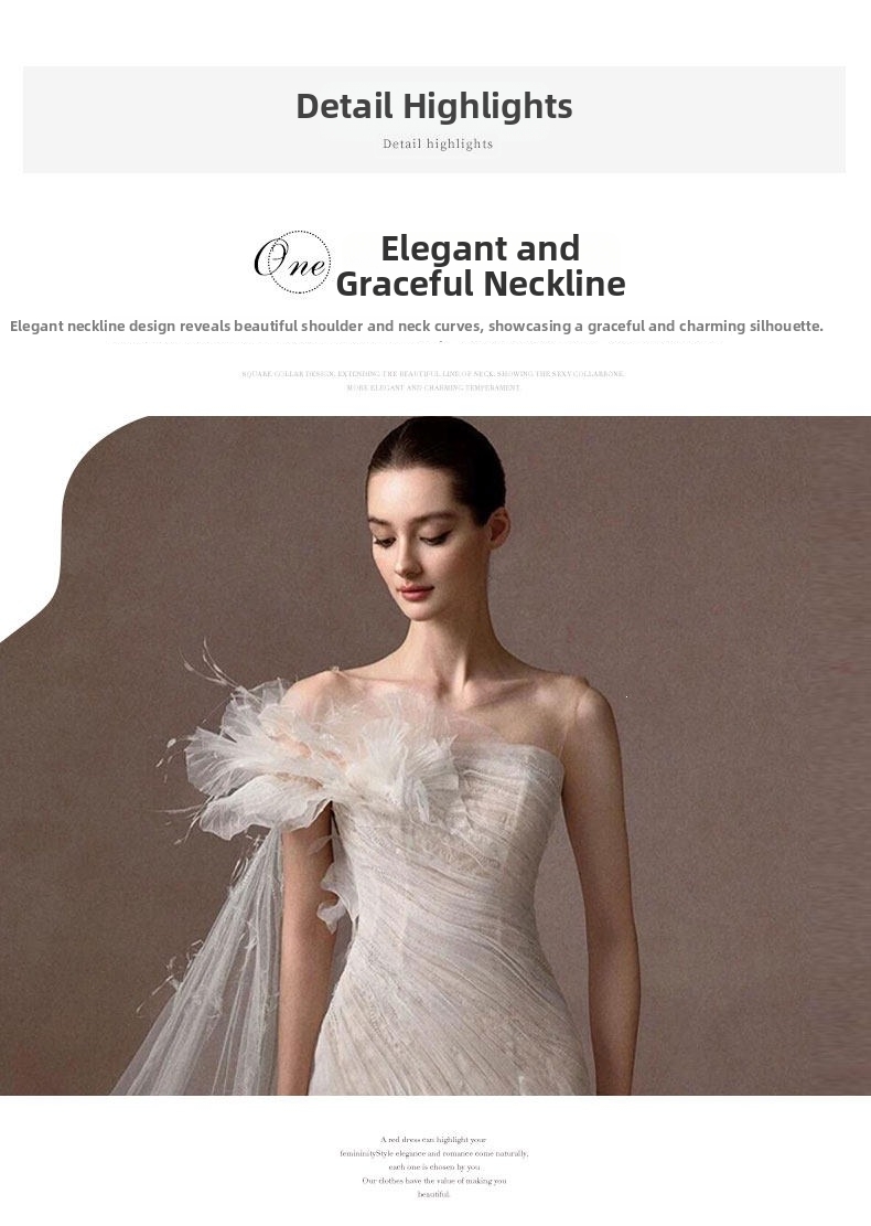 French Style One Shoulder Light Wedding Dress Super Fairy like Elegant Bridal Gown Luxury Mermaid Dress for Wedding Reception_ecoleips.com