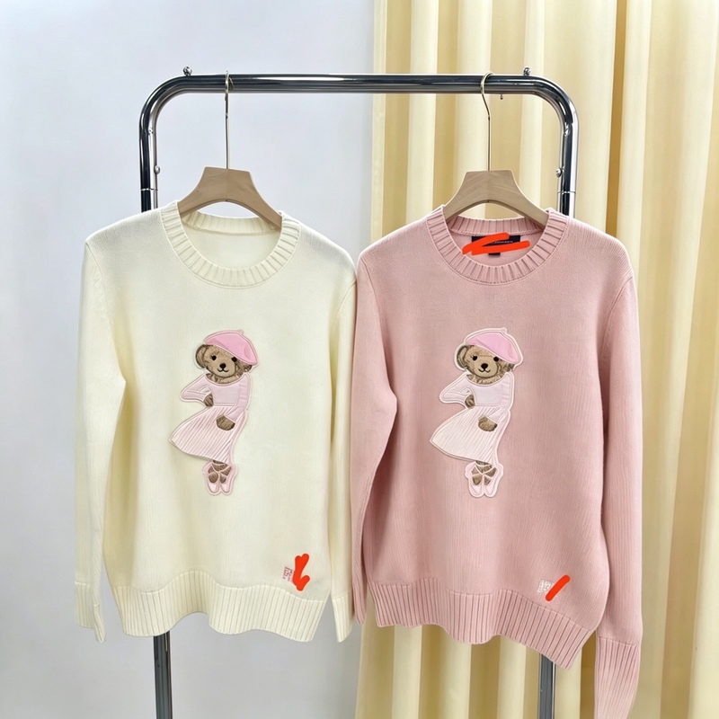 Cross-Border High-Quality High-Oil Content Custom Pony Logo with Qr Code R-L Wool Cashmere Heavy-Duty Cartoon Popular Bear Design Autumn Collection