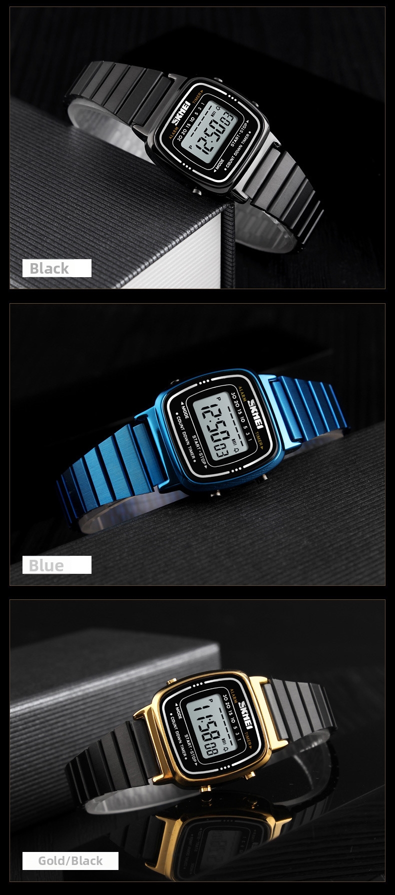 Orologio digitale donna impermeabile oro piccolo quadrante quadrato_voghion.com