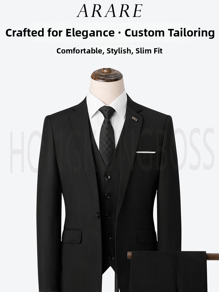ARARE Men's High-End Three Piece Suit Set Formal Business Groom's And Best Man's Clothing_viptrois.com