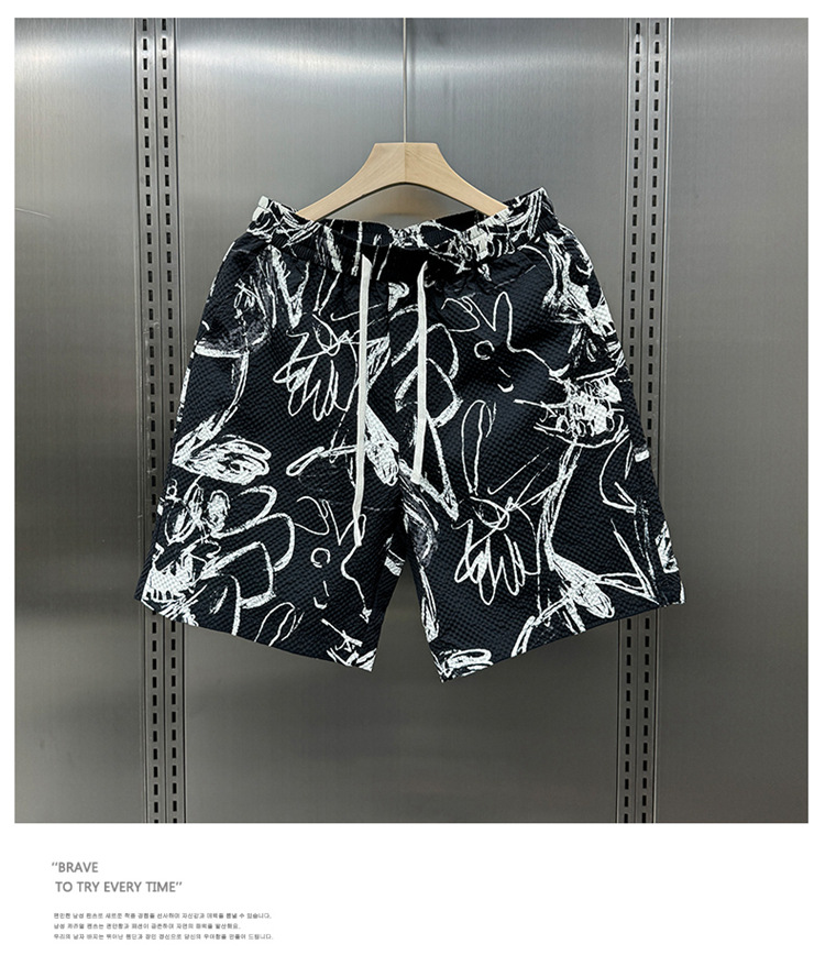 Herrenshorts Mit Modischem Muster Lässige Weite Sommerhose_voghion.com