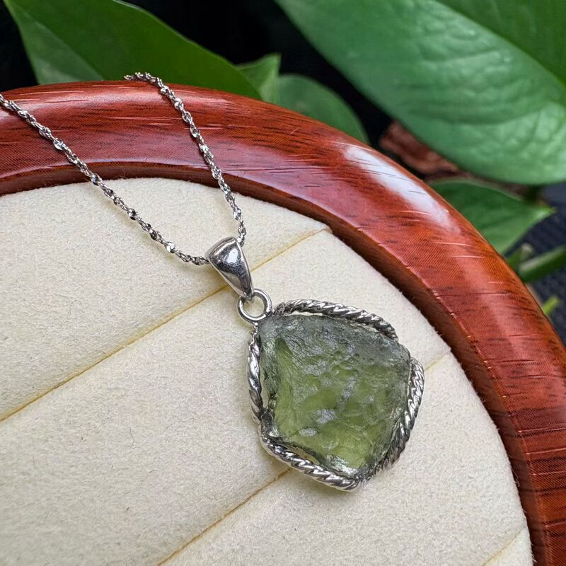 Natural Czech Meteorite Raw Stone Pendant with S925 Silver Edging, Unisex Pendant Inlaid Jewelry Natural Czech Meteorite Raw Stone Pendant with S925 Silver Edging, Unisex Pendant Inlaid Jewelry
