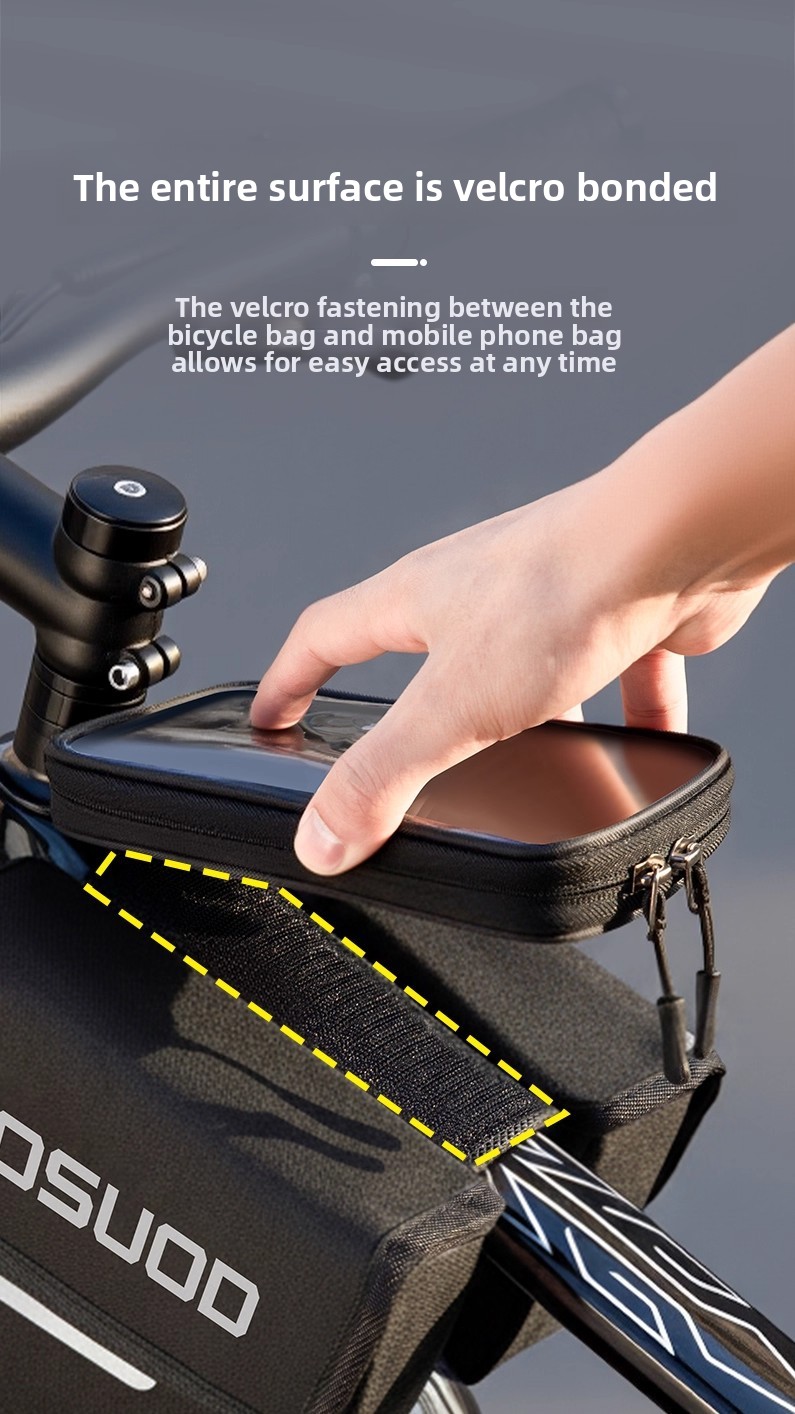 Bolsa de quadro para bicicleta impermeável com porta telemóvel_voghion.com