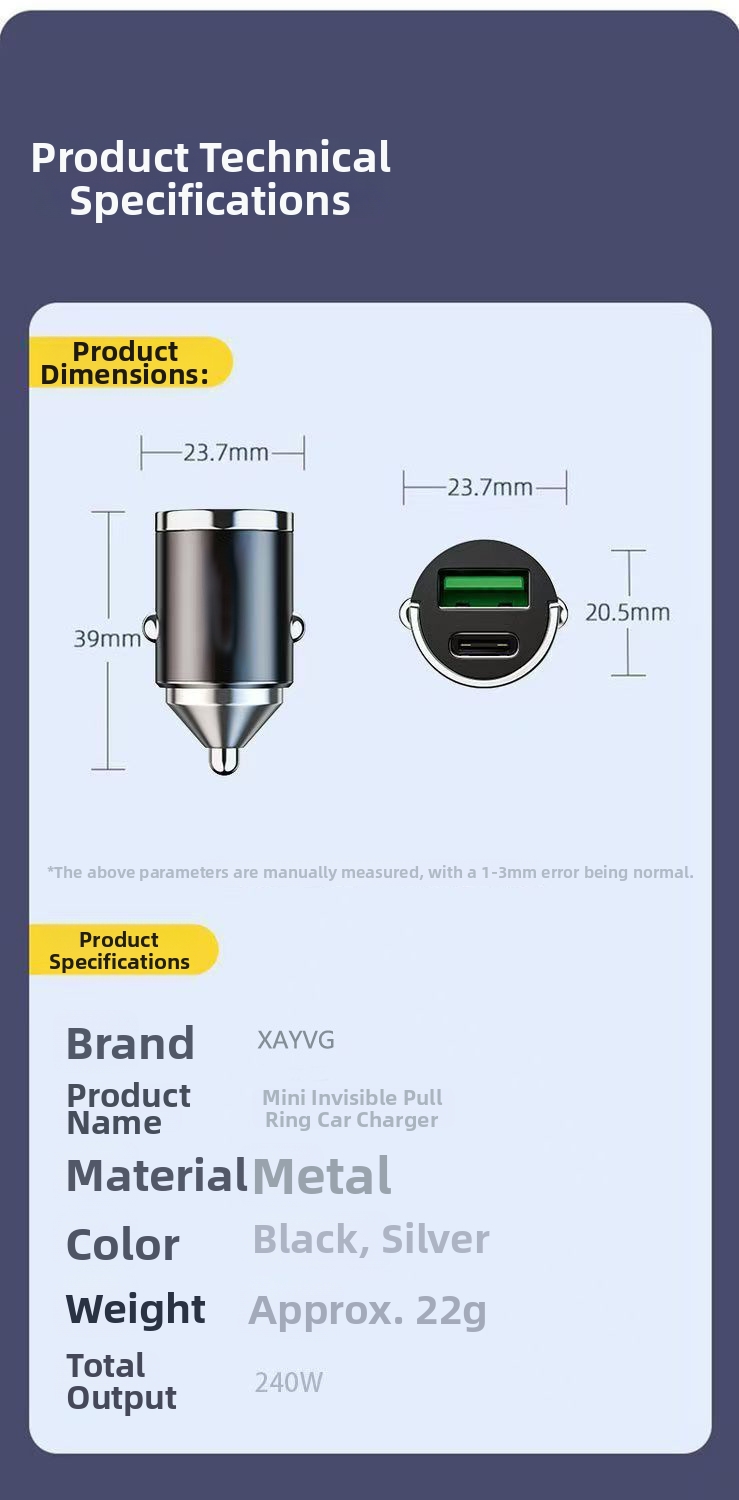 Supersnelle autolader, onzichtbare mini-sigarettenaanstekeradapter, PD-laadaccessoire (1 naar 2)._voghion.com
