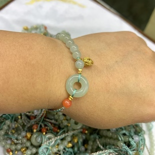 Hetian jade DIY bracelet with 925 silver south red 14 aperture hand woven peace buckle hand rope