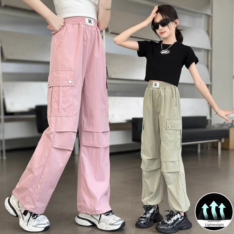 Mädchen-Freizeithose mit weitem Bein, stylisch, locker, sportlich, Cargo, trendiger Stil für Kleinkinder (3-7 Jahre)_voghion.com