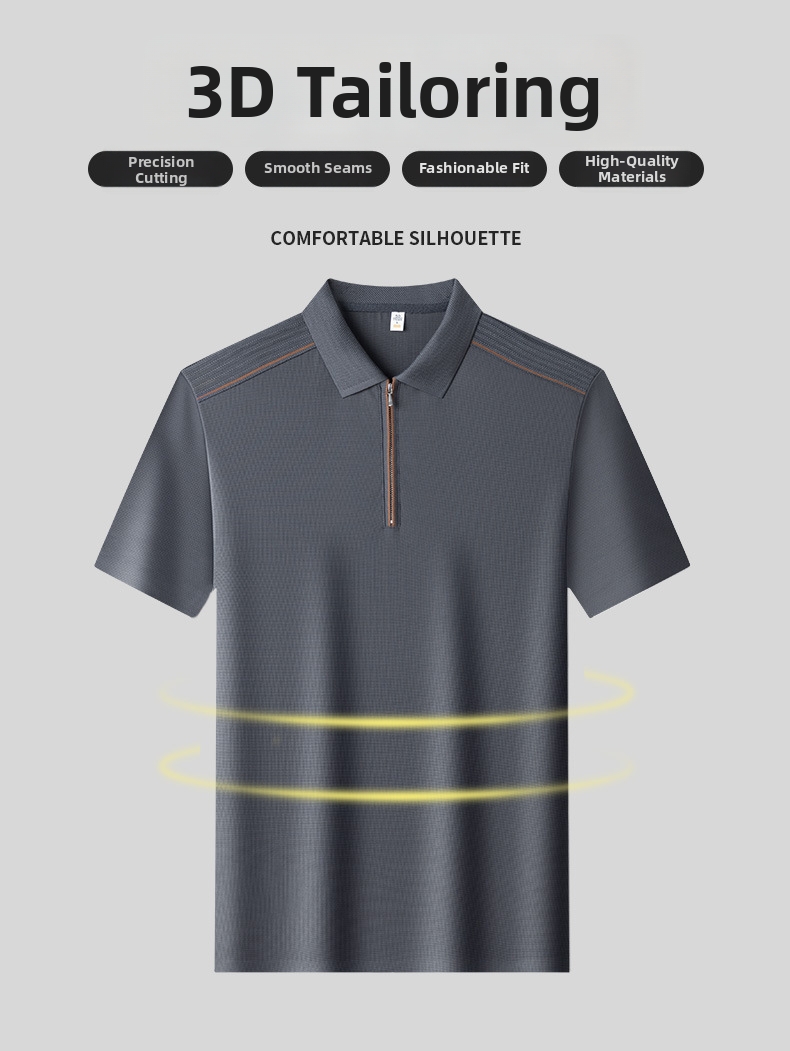 Polo da uomo a maniche corte con zip e colletto a punta casual_voghion.com