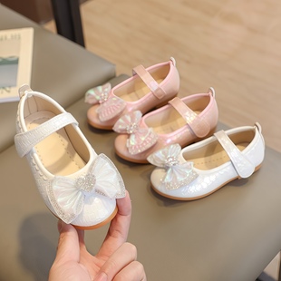 Girls Princess Shoes Spring and Autumn 2025 New Soft Soled Leather Shoes Bow Children's Baby Shoes Western Style Children's Single Shoes