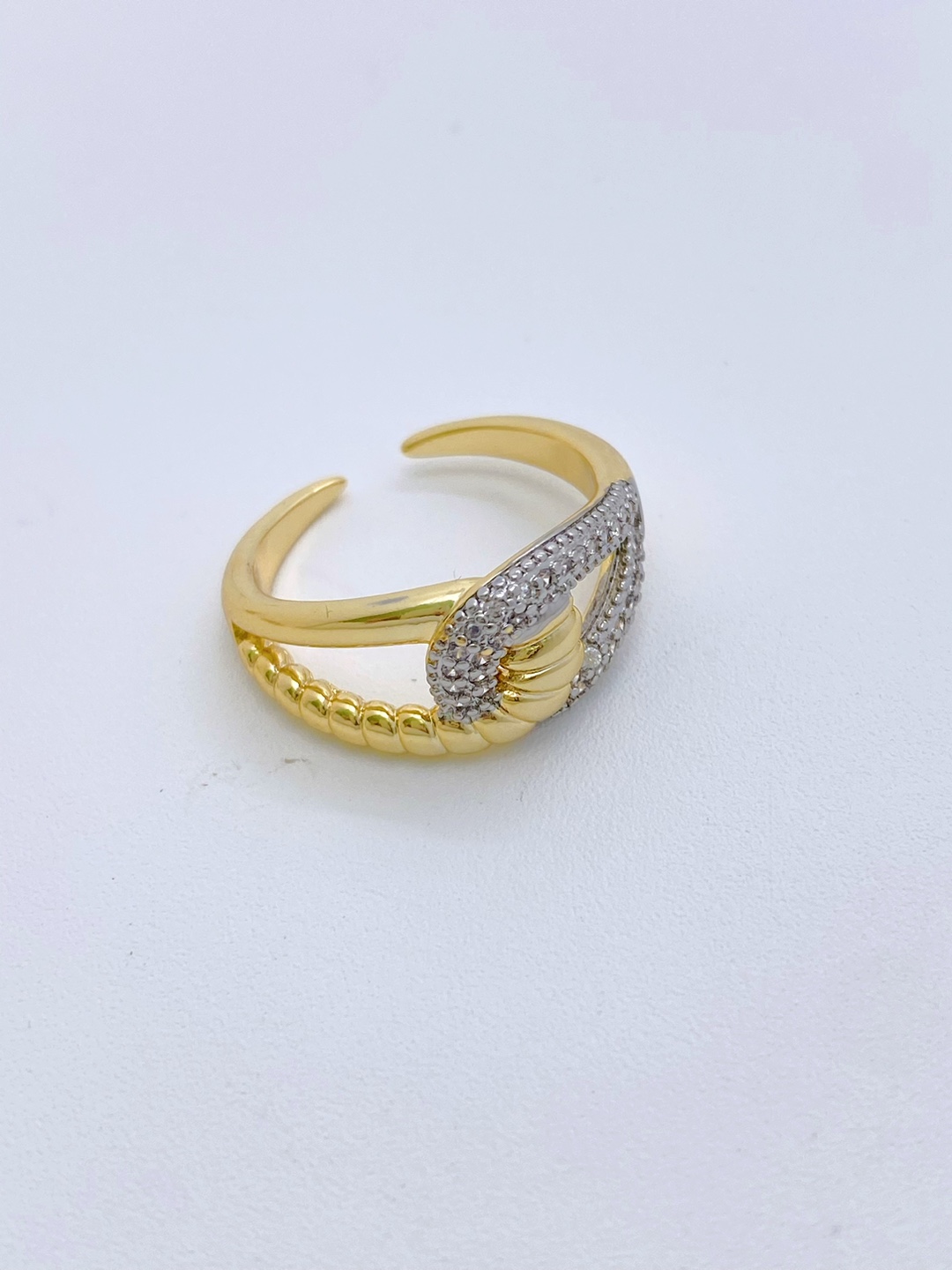Copper Material Wholesale Jewelry IG Style Irregular Copper Zircon 18K Gold Plated Mixed Metal Plating Inlay Open Rings