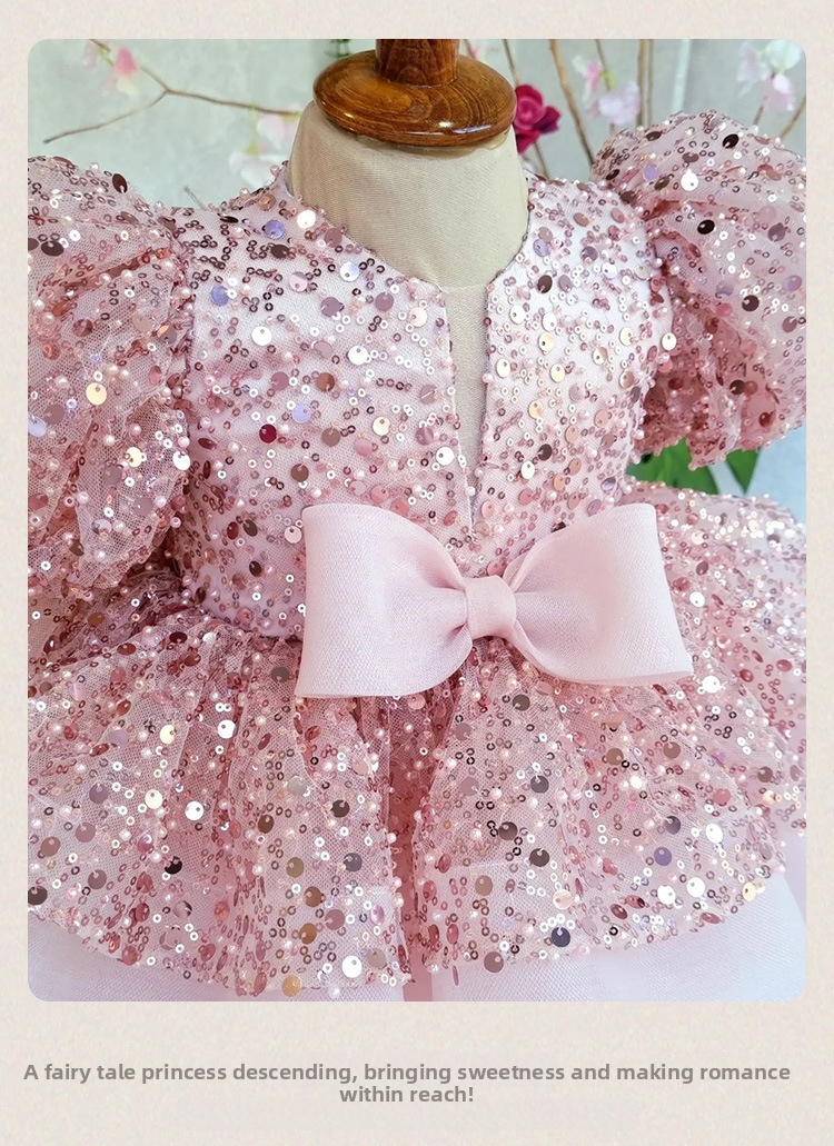 Mädchen Pailletten Kleid Mit Puffärmeln Für Festliche Anlässe_voghion.com