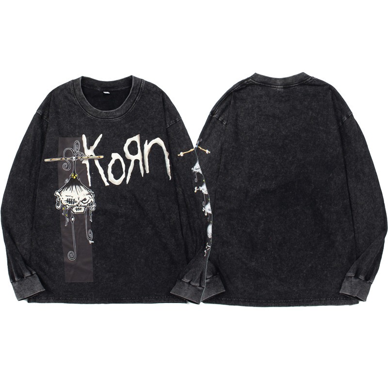 Spring and Summer New Slipknot Band Retro Printed Washed and Distressed Casual Long Sleeves for Men and Women