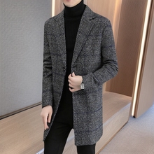 2025新款男士大衣外套格纹呢子风衣长款保暖冬大衣男现货一件代发