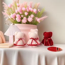 小熊毛巾结婚伴手礼品酒红色喜铺回礼伴娘礼盒喜字婚庆毛巾批发